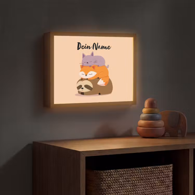 Luiaard - Vos - Kat - Slaperig Light Box met batterij (Wandlamp kind) middel -sfeer5_kind