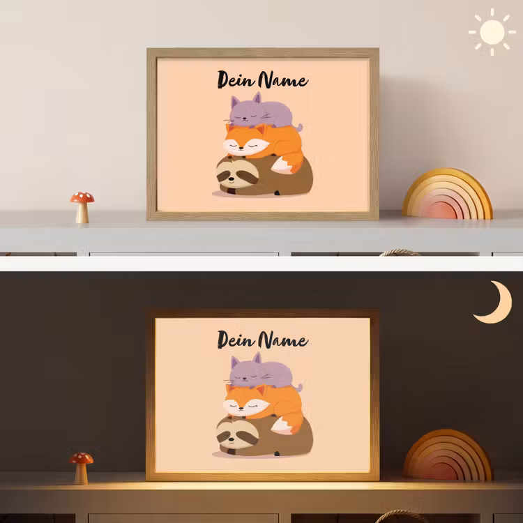 Luiaard - Vos - Kat - Slaperig Light Box met batterij (Wandlamp kind) middel -sfeer3_kind