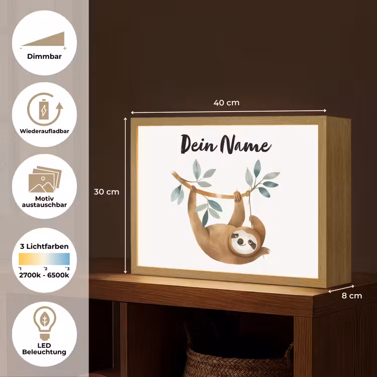 Luiaard - Dier - Jungle dieren Light Box met batterij (Wandlamp kind) middel -USP_websiteoverzichtDE