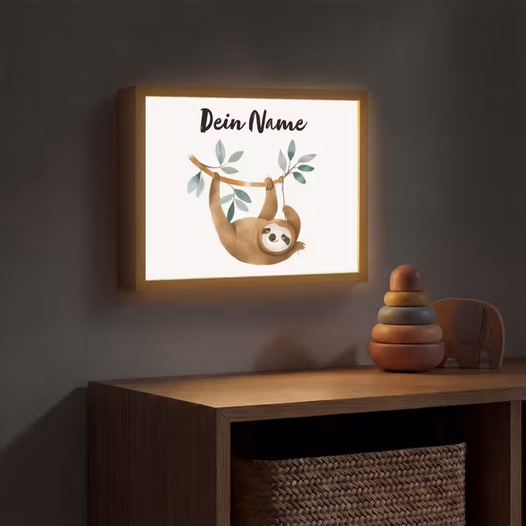 Luiaard - Dier - Jungle dieren Light Box met batterij (Wandlamp kind) middel -sfeer5_kind