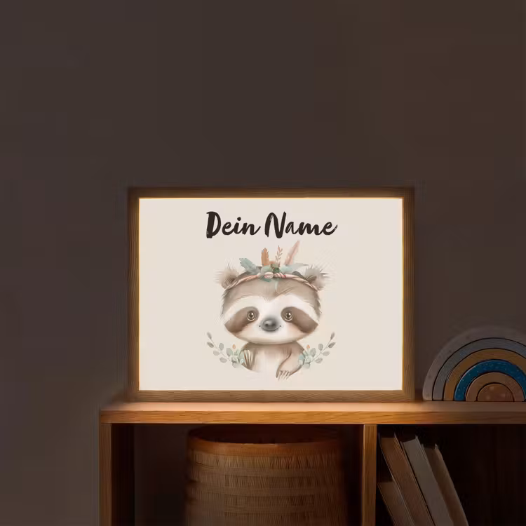 Luiaard - Dieren - Bohemian - Boho Light Box met batterij (Wandlamp kind) middel -sfeer1_kind