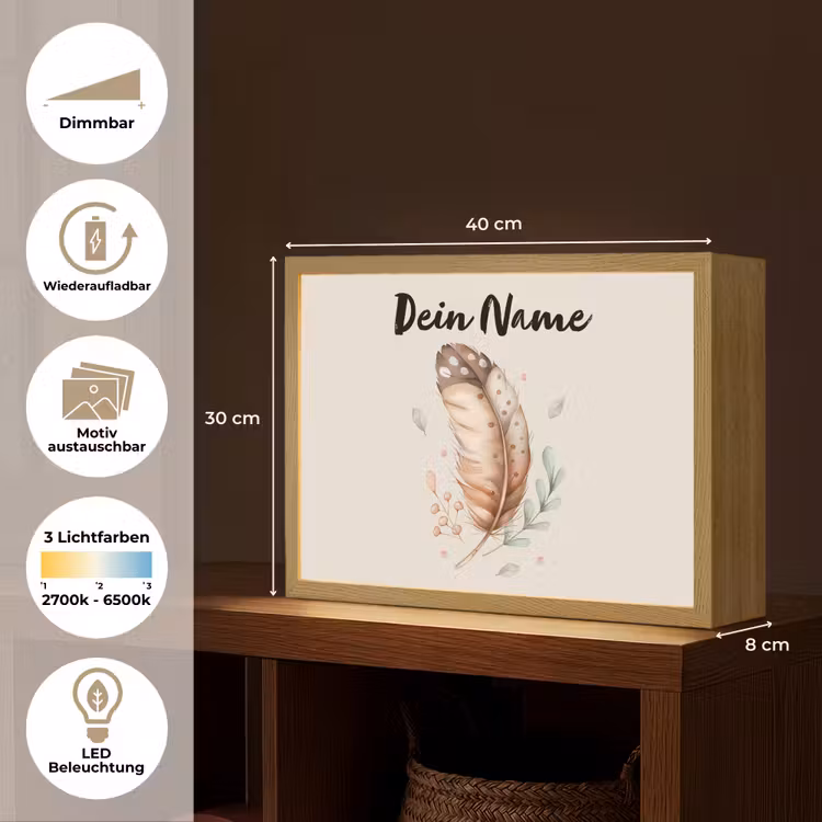 Veer - Bohemian - Boho - Pastel kleuren Light Box met batterij (Wandlamp kind) middel -USP_websiteoverzichtDE