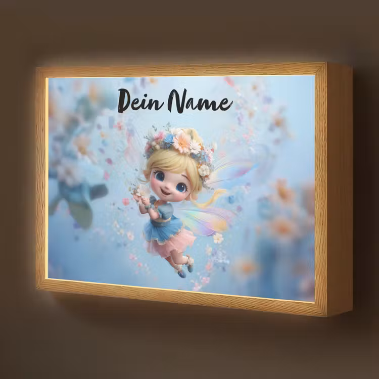 Fee - Bloemen - Sprookje - Blauw Light Box met batterij (Wandlamp kind) middel -z3d_website