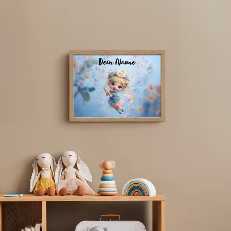 Fee - Bloemen - Sprookje - Blauw Light Box met batterij (Wandlamp kind) middel -sfeer2_kind