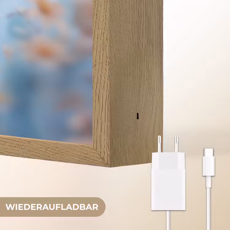 Fee - Bloemen - Sprookje - Blauw Light Box met batterij (Wandlamp kind) middel -USP_websiteoplaadbaarDE