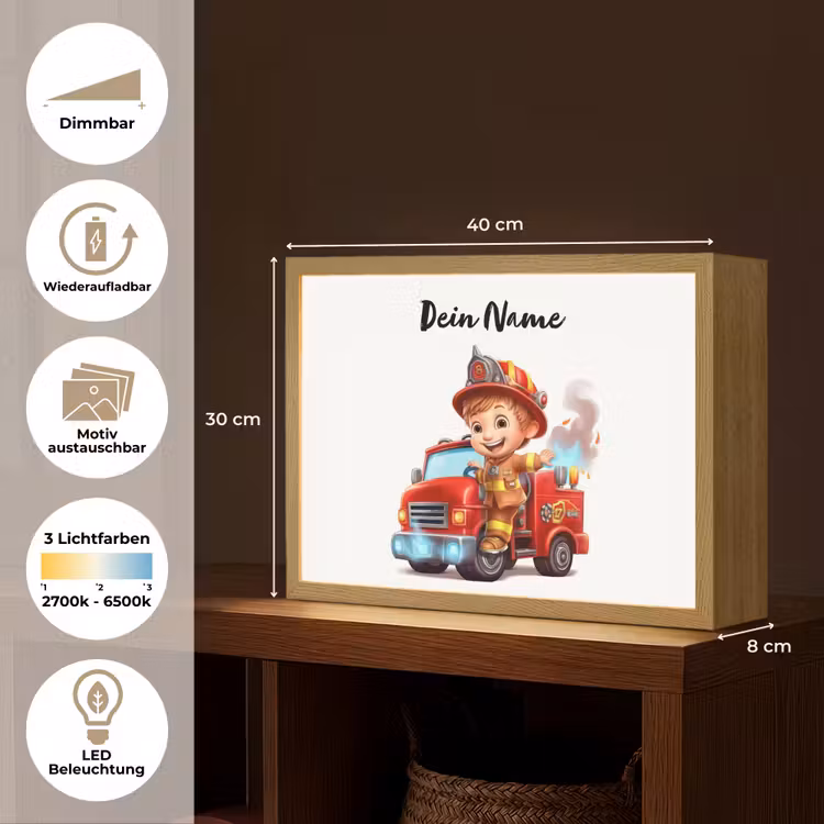 Brandweerwagen - Jongens - Kind - Rood Light Box met batterij (Wandlamp kind) middel -USP_websiteoverzichtDE