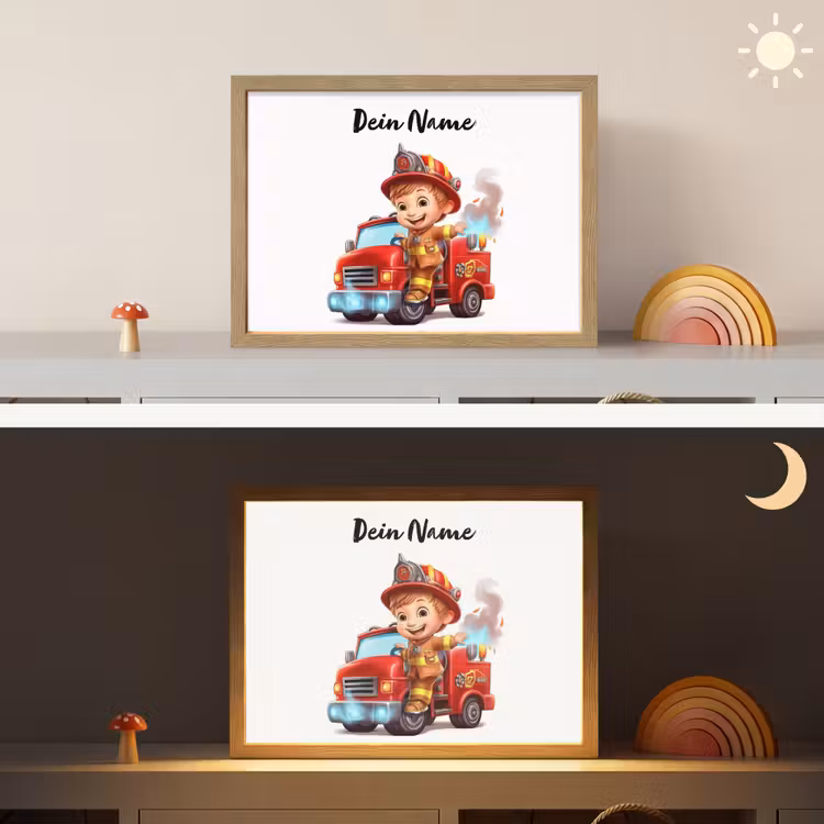 Brandweerwagen - Jongens - Kind - Rood Light Box met batterij (Wandlamp kind) middel -sfeer3_kind