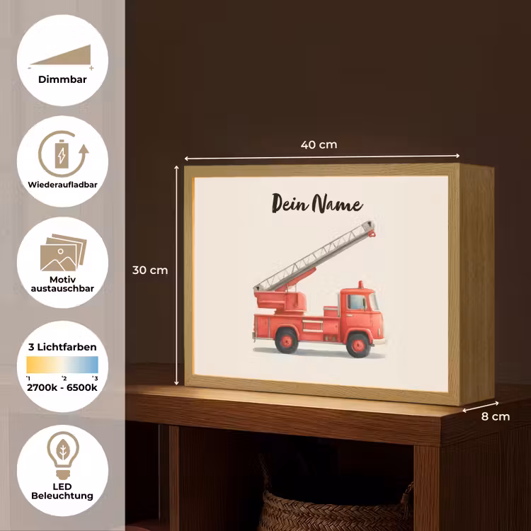 Brandweerwagen - Getekend - Rood Light Box met batterij (Wandlamp kind) middel -USP_websiteoverzichtDE
