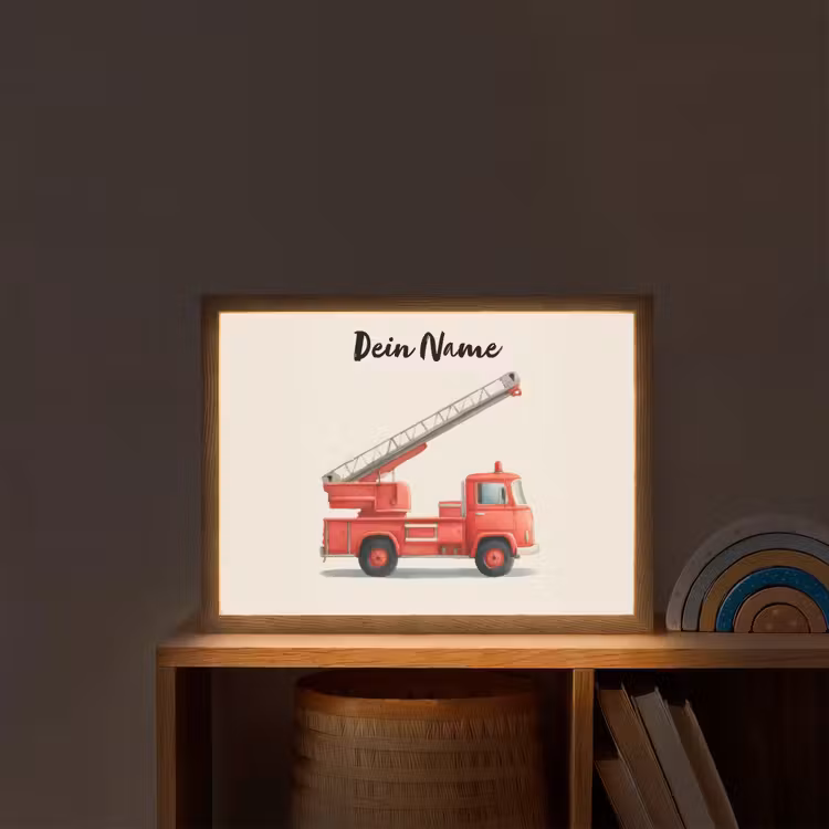 Brandweerwagen - Getekend - Rood Light Box met batterij (Wandlamp kind) middel -sfeer1_kind