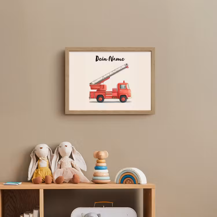 Brandweerwagen - Getekend - Rood Light Box met batterij (Wandlamp kind) middel -sfeer2_kind