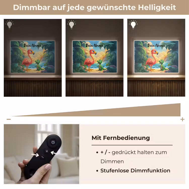 Flamingo - Dinosaurus - Strand - Kleurrijk Light Box met batterij (Wandlamp kind) middel -USP_dimbaarDE