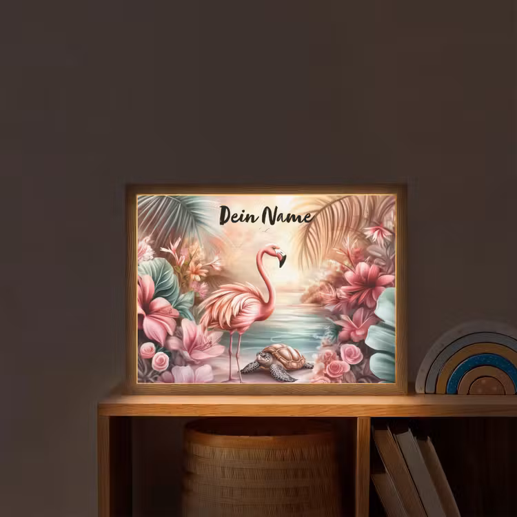 Flamingo - Schildpad - Roze Light Box met batterij (Wandlamp kind) middel -sfeer1_kind