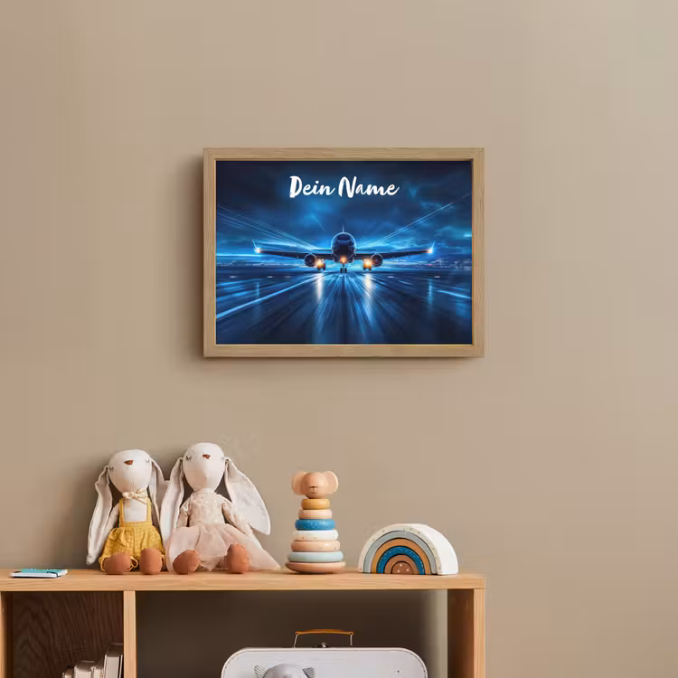 Vliegtuig - Blauw - Futuristisch Light Box met batterij (Wandlamp kind) middel -sfeer2_kind