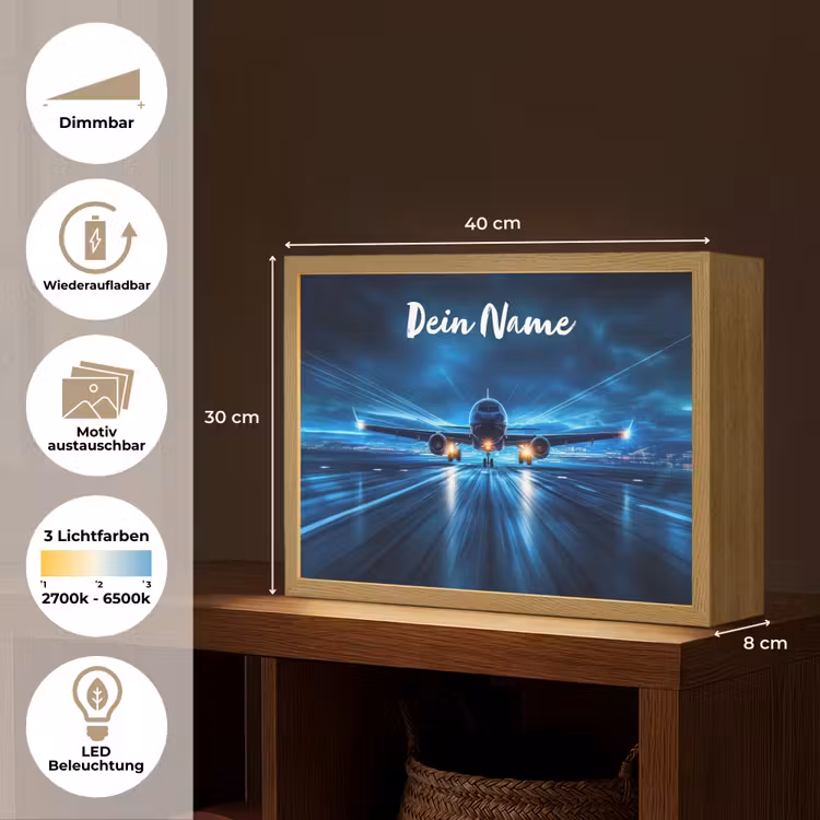 Vliegtuig - Blauw - Futuristisch Light Box met batterij (Wandlamp kind) middel -USP_websiteoverzichtDE