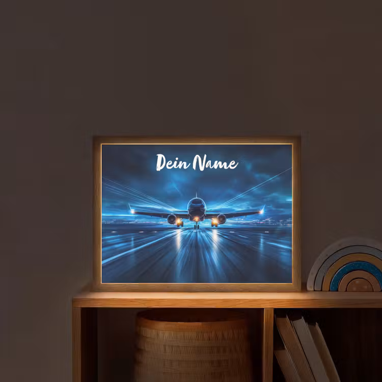 Vliegtuig - Blauw - Futuristisch Light Box met batterij (Wandlamp kind) middel -sfeer1_kind