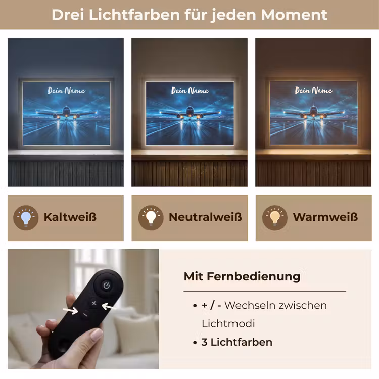 Vliegtuig - Blauw - Futuristisch Light Box met batterij (Wandlamp kind) middel -USP_lichtkleurDE