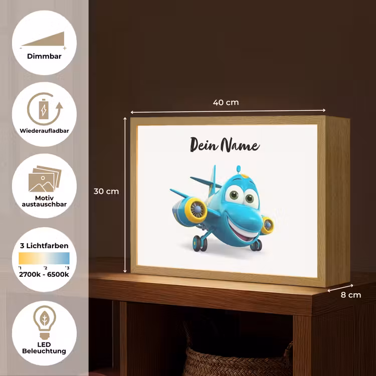 Vliegtuig - Blauw - Kinderen - Jongens Light Box met batterij (Wandlamp kind) middel -USP_websiteoverzichtDE