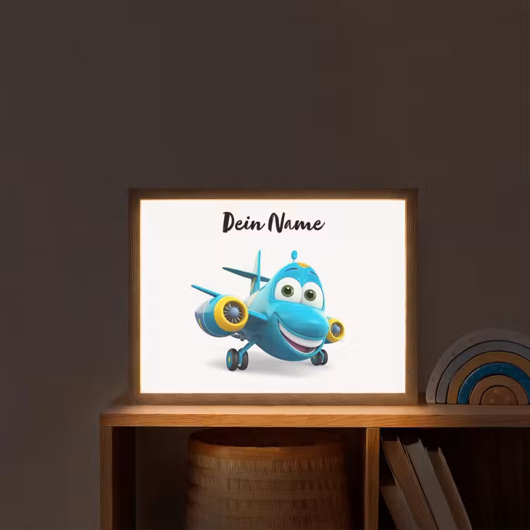 Vliegtuig - Blauw - Kinderen - Jongens Light Box met batterij (Wandlamp kind) middel -sfeer1_kind
