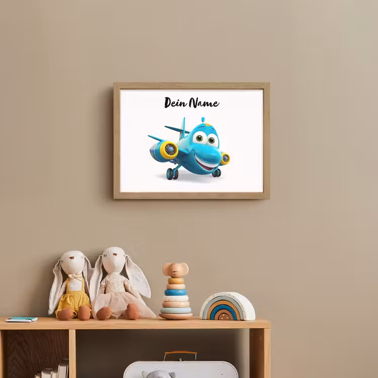 Vliegtuig - Blauw - Kinderen - Jongens Light Box met batterij (Wandlamp kind) middel -sfeer2_kind