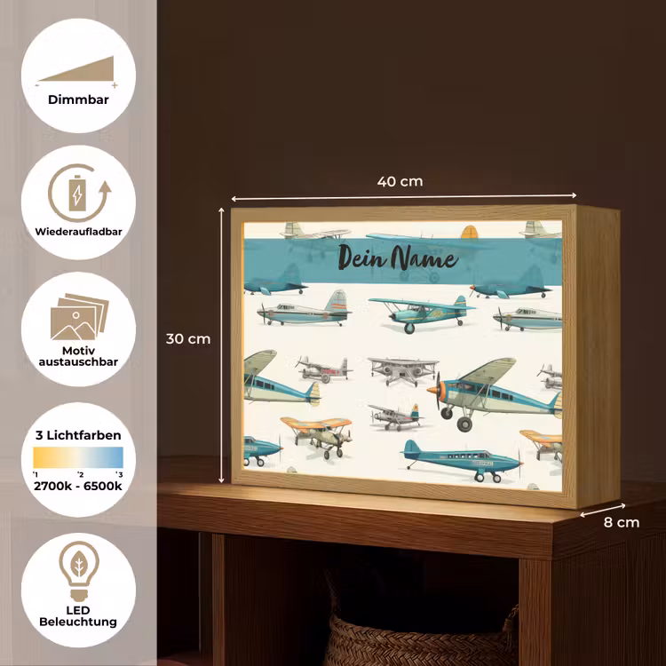 Vliegtuig - Blauw - Kinderen - Jongen - Oranje Light Box met batterij (Wandlamp kind) middel -USP_websiteoverzichtDE