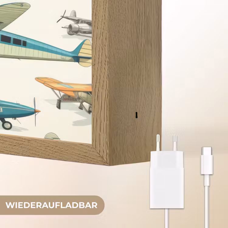 Vliegtuig - Blauw - Kinderen - Jongen - Oranje Light Box met batterij (Wandlamp kind) middel -USP_websiteoplaadbaarDE