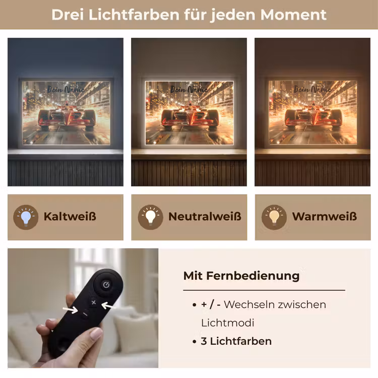 Formule 1 - Auto - Race - Goud - Jongens Light Box met batterij (Wandlamp kind) middel -USP_lichtkleurDE