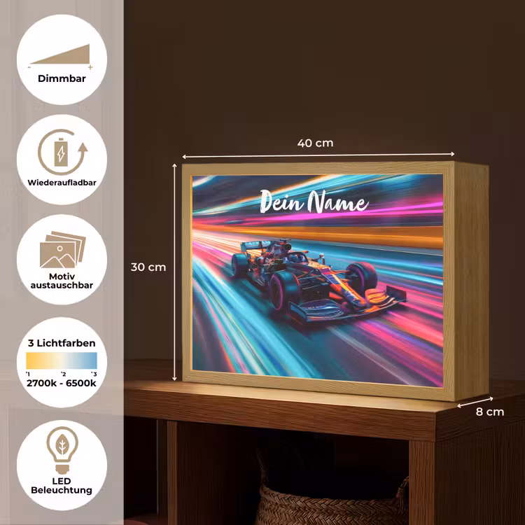 Formule 1 - Auto - Race - Jongens - Kleurrijk Light Box met batterij (Wandlamp kind) middel -USP_websiteoverzichtDE