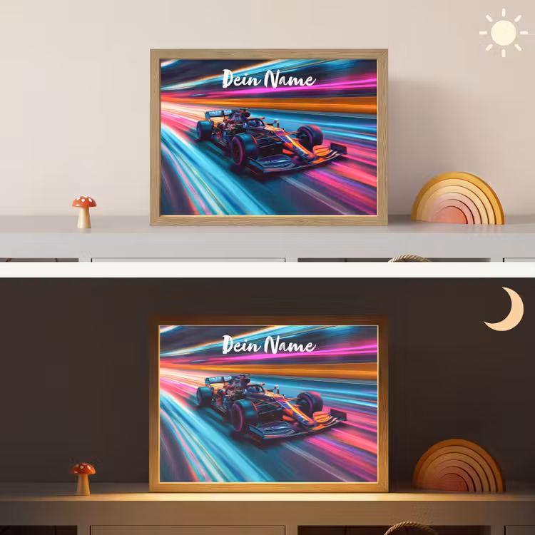 Formule 1 - Auto - Race - Jongens - Kleurrijk Light Box met batterij (Wandlamp kind) middel -sfeer3_kind