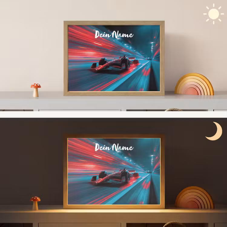 Formule 1 - Raceauto - Rood - Neonverlichting Light Box met batterij (Wandlamp kind) middel -sfeer3_kind