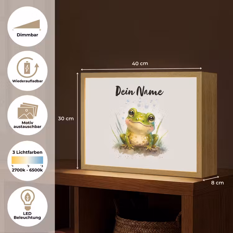 Kikker - Groen - Waterverf - Dieren - Jongen - Meisje Light Box met batterij (Wandlamp kind) middel -USP_websiteoverzichtDE