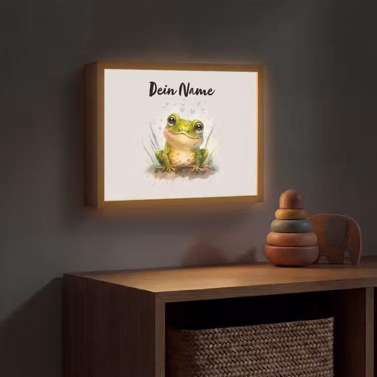 Kikker - Groen - Waterverf - Dieren - Jongen - Meisje Light Box met batterij (Wandlamp kind) middel -sfeer5_kind