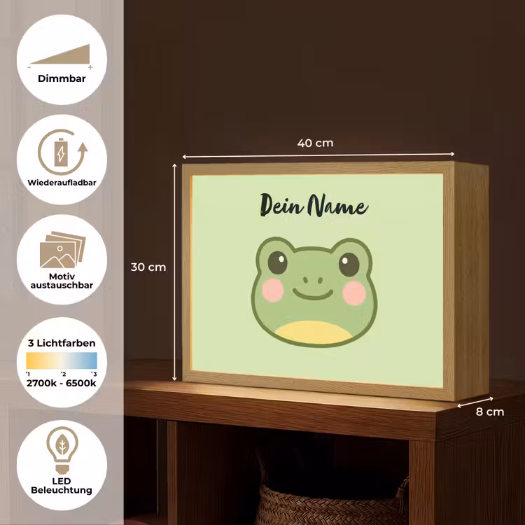 Kikker - Groen - Gezichtje Light Box met batterij (Wandlamp kind) middel -USP_websiteoverzichtDE