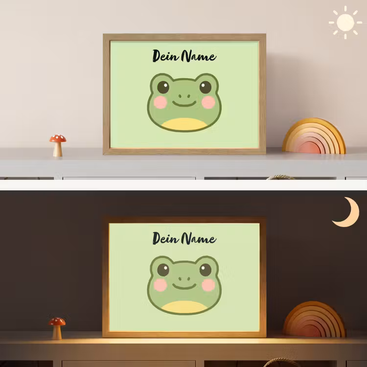 Kikker - Groen - Gezichtje Light Box met batterij (Wandlamp kind) middel -sfeer3_kind