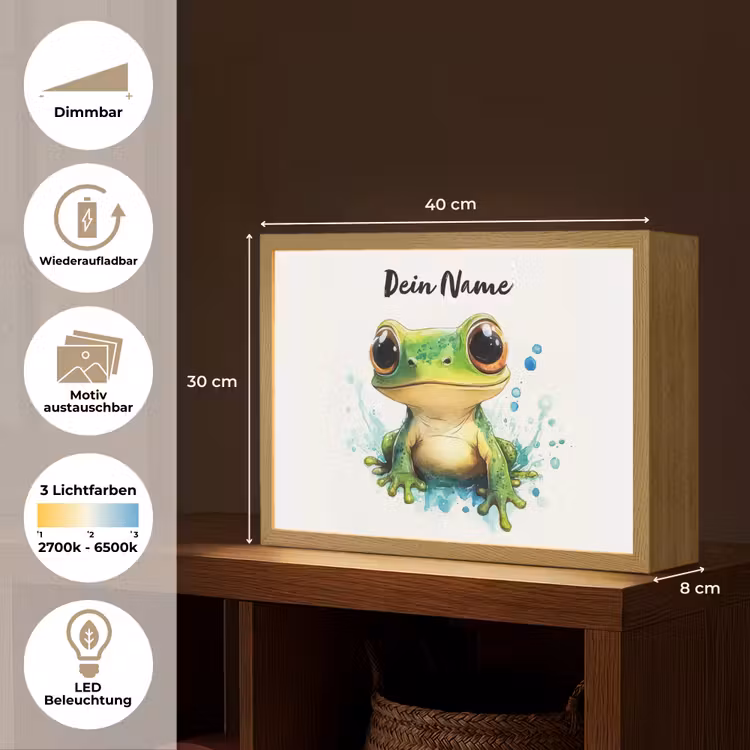 Kikker - Groen - Water - Dieren Light Box met batterij (Wandlamp kind) middel -USP_websiteoverzichtDE