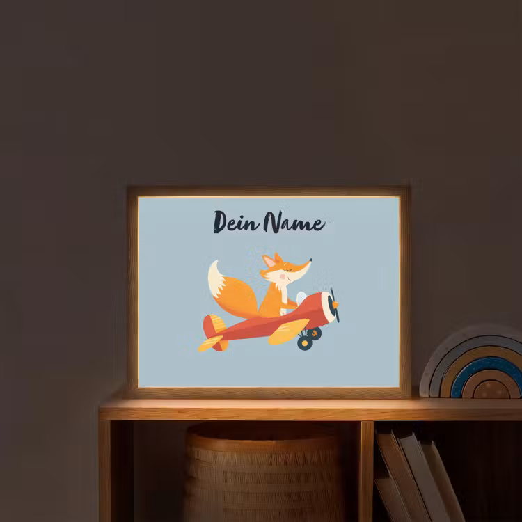 Vos - Vliegtuig - Blauw Light Box met batterij (Wandlamp kind) middel -sfeer1_kind