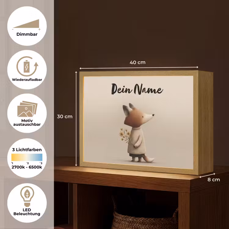 Vos - Gele bloemen - Minimalistisch Light Box met batterij (Wandlamp kind) middel -USP_websiteoverzichtDE