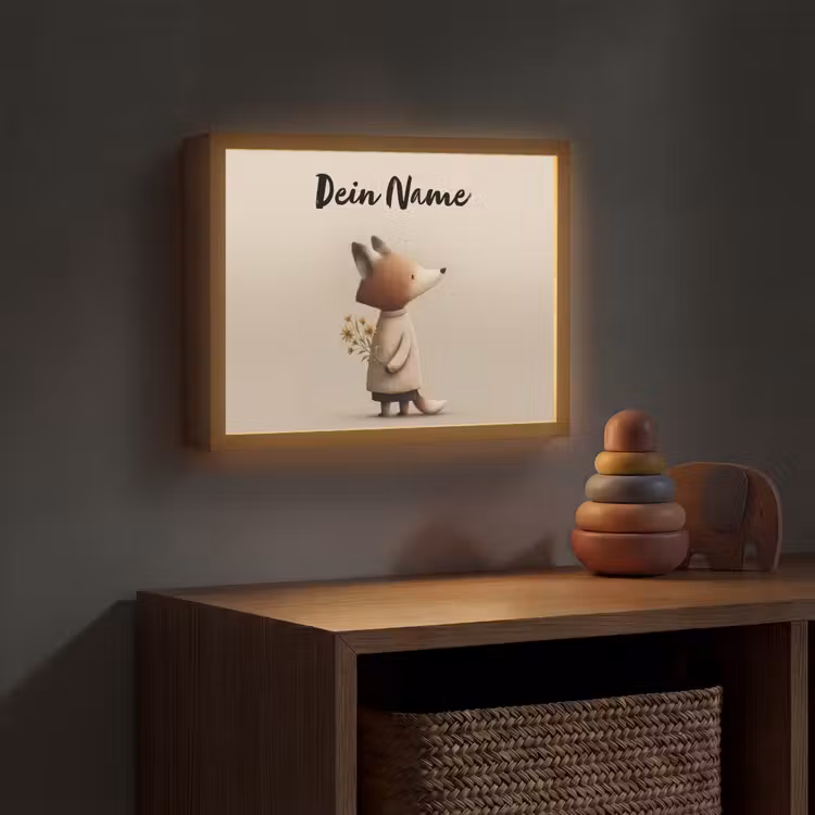 Vos - Gele bloemen - Minimalistisch Light Box met batterij (Wandlamp kind) middel -sfeer5_kind
