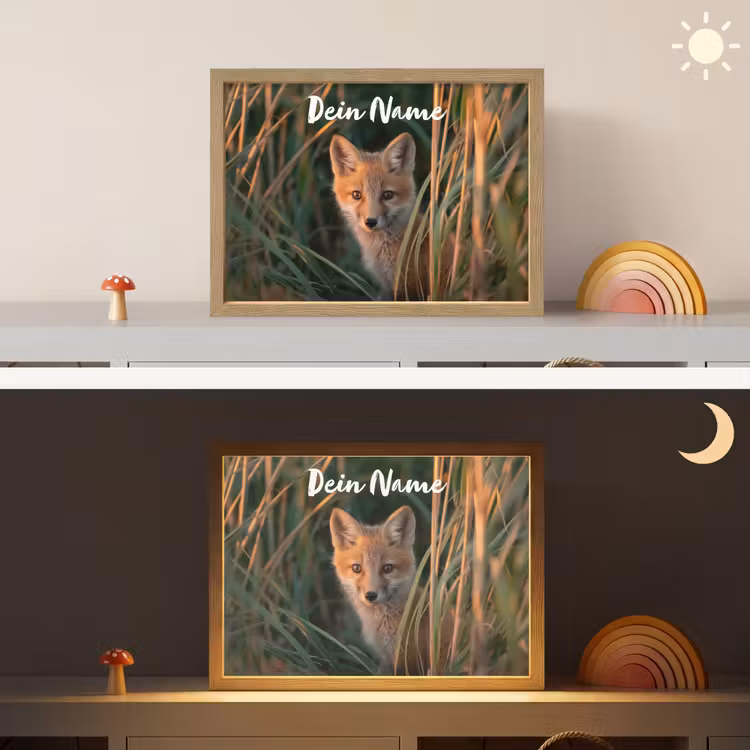 Vos - Oranje - Gras Light Box met batterij (Wandlamp kind) middel -sfeer3_kind