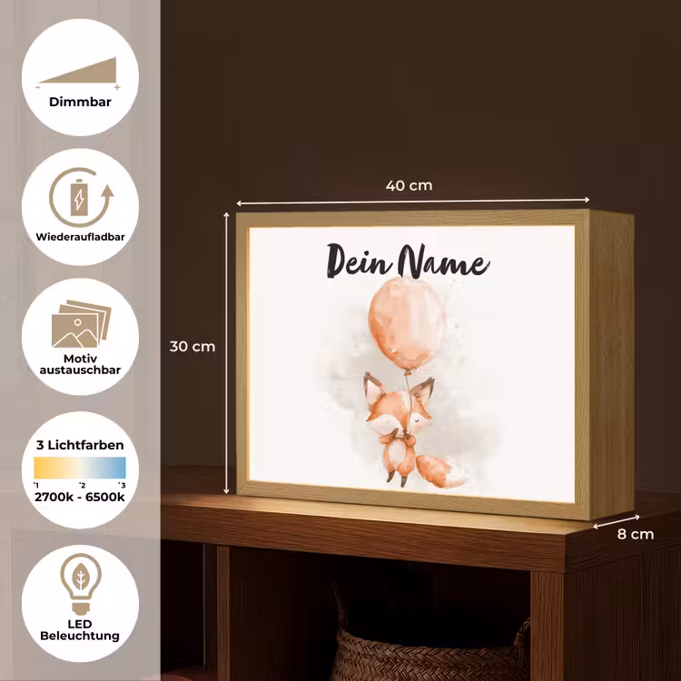 Vos - Pastel kleuren - Dier Light Box met batterij (Wandlamp kind) middel -USP_websiteoverzichtDE