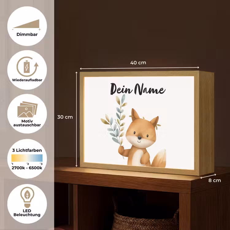 Vos - Dier - Bosdieren Light Box met batterij (Wandlamp kind) middel -USP_websiteoverzichtDE