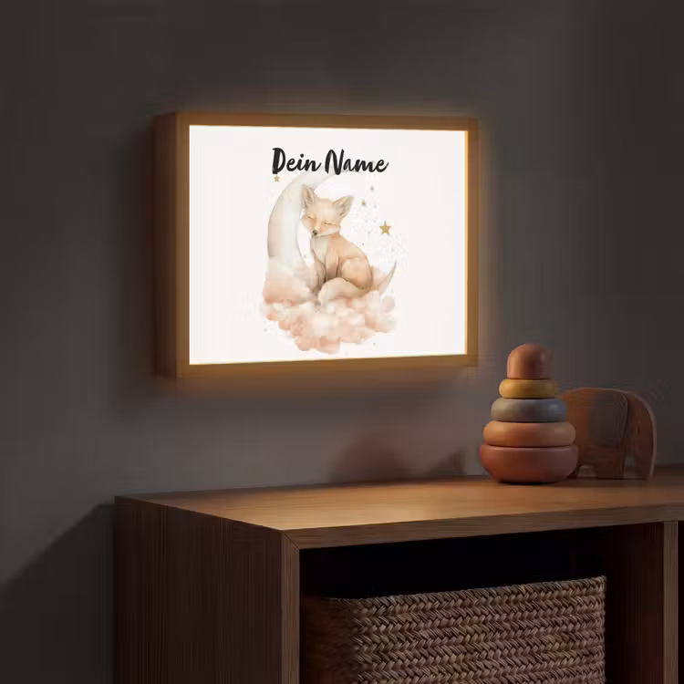 Vos - Wolken - Maan - Sterren Light Box met batterij (Wandlamp kind) middel -sfeer5_kind