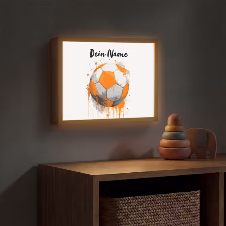Voetbal - Abstract - Oranje - Verfspatten Light Box met batterij (Wandlamp kind) middel -sfeer5_kind