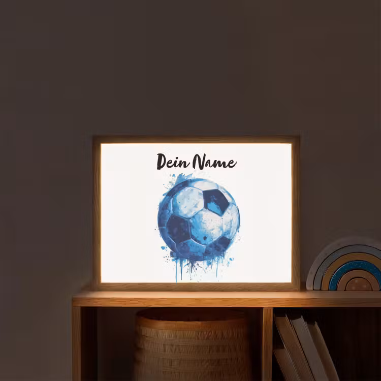 Voetbal - Blauw - Inkt - Spatten Light Box met batterij (Wandlamp kind) middel -sfeer1_kind