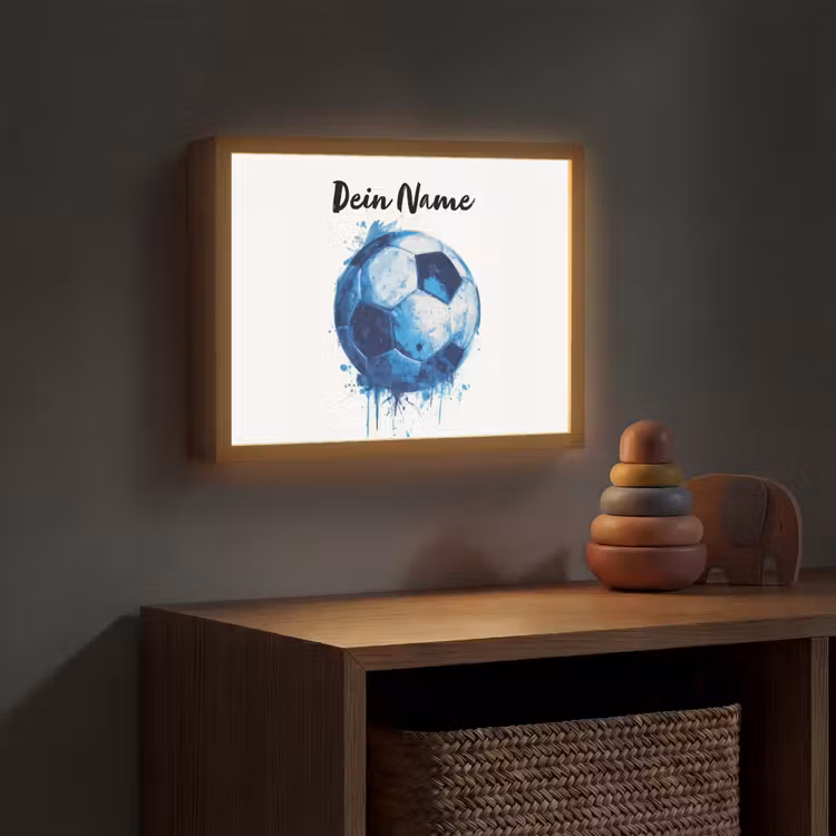Voetbal - Blauw - Inkt - Spatten Light Box met batterij (Wandlamp kind) middel -sfeer5_kind