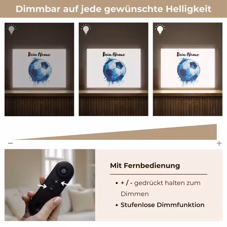 Voetbal - Blauw - Inkt - Spatten Light Box met batterij (Wandlamp kind) middel -USP_dimbaarDE