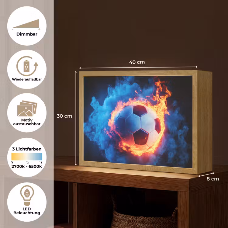 Voetbal - Vuur - IJs - Blauw Light Box met batterij (Wandlamp kind) middel -USP_websiteoverzichtDE