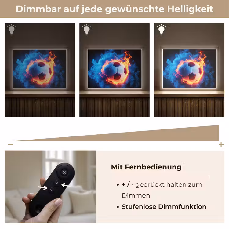 Voetbal - Vuur - IJs - Blauw Light Box met batterij (Wandlamp kind) middel -USP_dimbaarDE