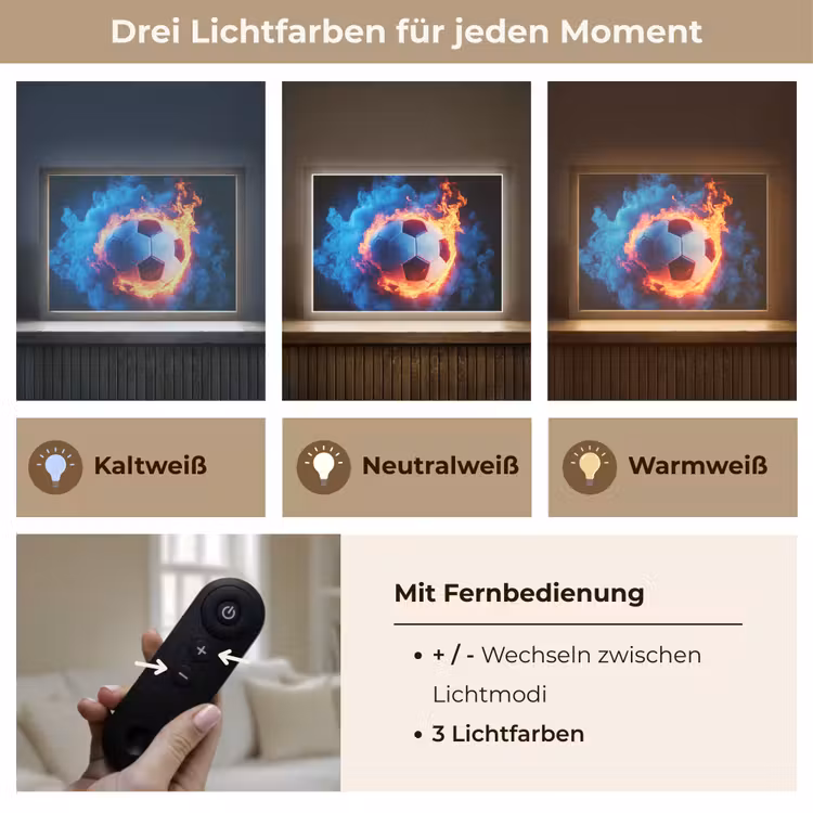 Voetbal - Vuur - IJs - Blauw Light Box met batterij (Wandlamp kind) middel -USP_lichtkleurDE