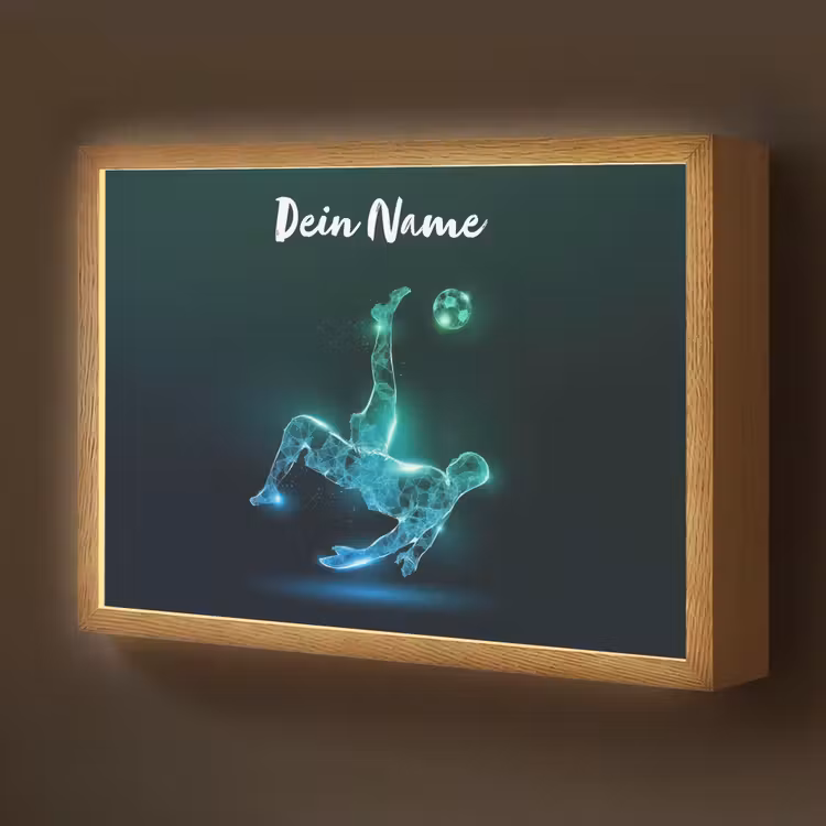 Voetbal - Voetballer - Jongen - Zwart Light Box met batterij (Wandlamp kind) middel -z3d_website