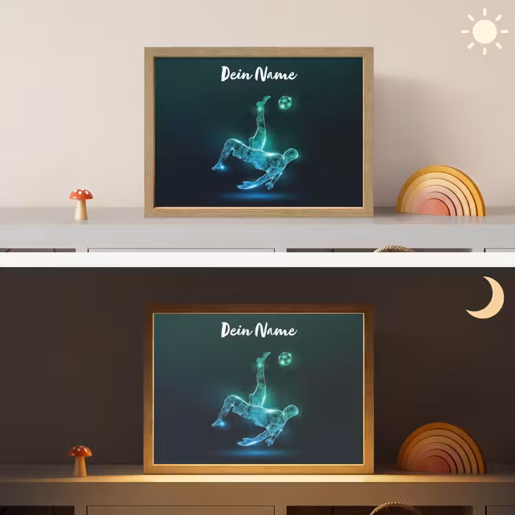 Voetbal - Voetballer - Jongen - Zwart Light Box met batterij (Wandlamp kind) middel -sfeer3_kind